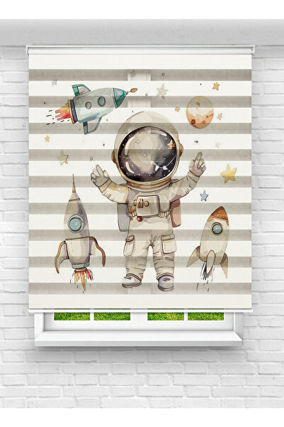 akel collection Astronot Desenli Baskılı Zebra Stor Perde – Çocuk Odası İçin