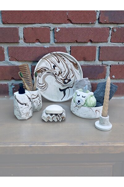 Chiko Mall 6 Parça Mermer Desenli Dekoratif Beton Banyo Seti