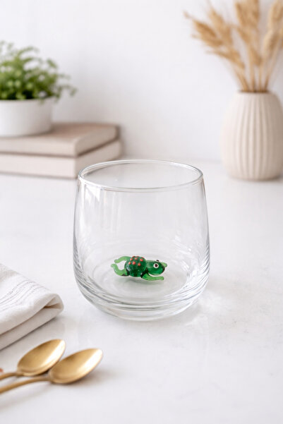 ADAMODART Handmade Single Water Glass with Frog Glass Figure