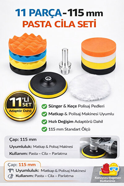 SENBANG 11 Parça 115 mm Pasta Cila Seti | Sünger & Keçe Polisaj Pedleri | Mat...