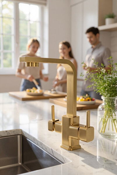 İSAOĞLU YAPI Mat Gold Arıtmalı Mutfak Bataryası Kare Modern Tasarım Arıtıcılı...