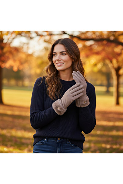 LOVE Vizon kadın eldiven bileği kürklü- Telefon ile kullanılabilir