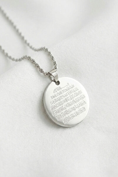 özgül takı ve tasarım قلادة نسائية من الفولاذ المقاوم للصدأ بلون فضي مكتوب عل...