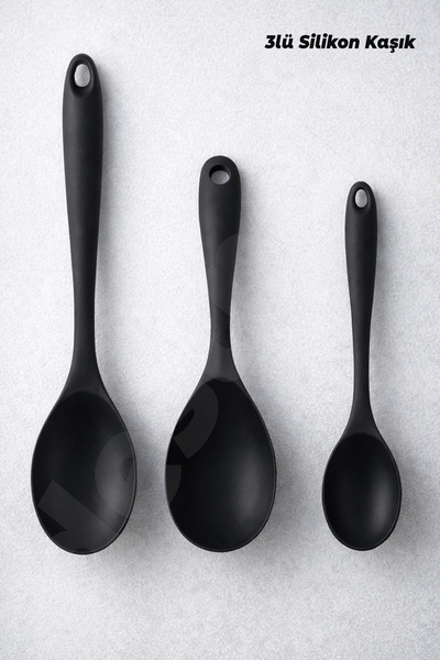 Destpak 3 ADET Sert Silikon Kaşık Seti - Çizmez, Yanmaz, Gıdaya Uyumlu - Serv...
