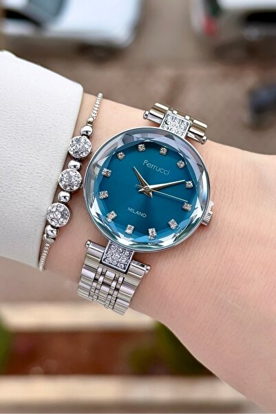 Ferrucci Dial Blue Cord Metallic Color 32 mm Women's Wristwatch and Bracelet