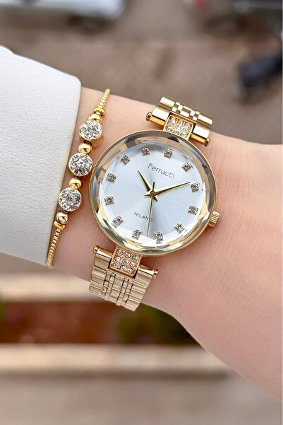 Ferrucci Gold Color 32 mm Women's Wristwatch and Bracelet