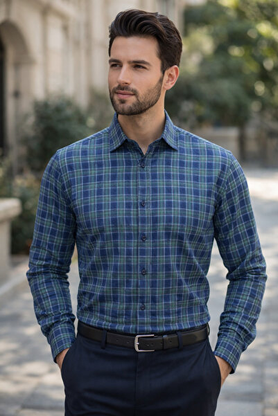 COLVIS MAN Slim Fit Uzun Kol Çizgili Kaşmir Yaka Düğmeli %100 Cotton Hediye K...