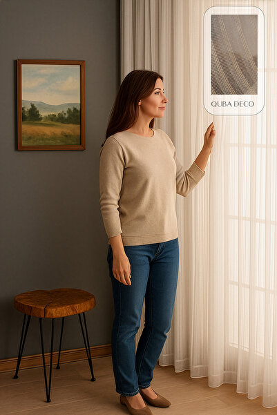 QUBA DECO ستارة تول إيطالية من الكتان الطبيعي، لا تحتاج لكي، لون بيج، لغرفة ا...