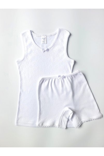 ÇebiKids Girl's 100% Cotton White Undershirt-Cuffed Panties Set