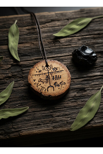 Yonga Sanat Atölyesi Şaman davulu kolye ucu, Ahşap tılsım kolye, Kam davulu k...