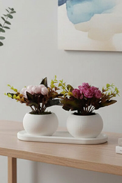 adresiburasi مجموعة طاولة من 3 قطع من زهرة بانكو في وعاء زهور خرساني وردي فات...