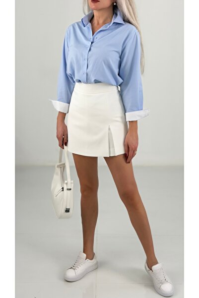KAROL Kadın Beyaz Yırtmaçlı Mini Şort Etek
