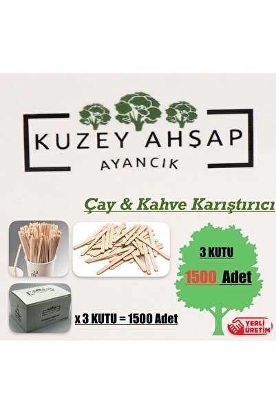 KUZEY AHŞAP 1500’lü Ahşap Tahta Karıştırıcı Çay Kahve Karıştırma Çubuğu