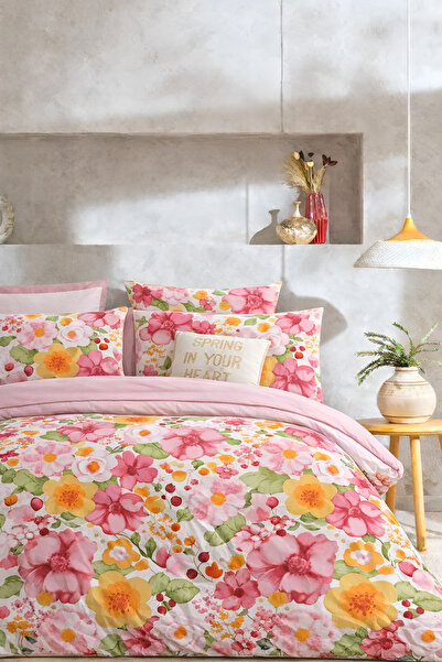 İQON Elastic Sheet Bedding Set Double Size Lotus Salmon