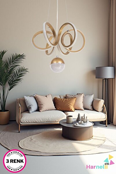 Harnelli Gold Kasa 30 Cm Çap 3 Renk Yanabilen Ledli Avize