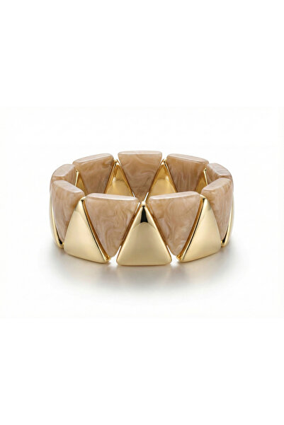 Snartun سوار نسائي مرن بتصميم مثلث وتفاصيل ذهبية وملمس رخامي كريمي مع علبة خاصة