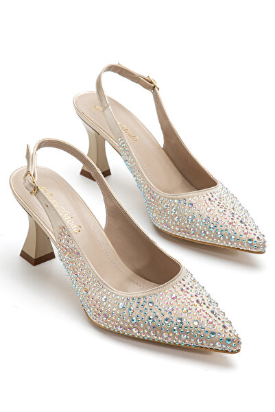 ALGİY MODA Satin Stone Pantofi de seară cu toc subțire pentru femei