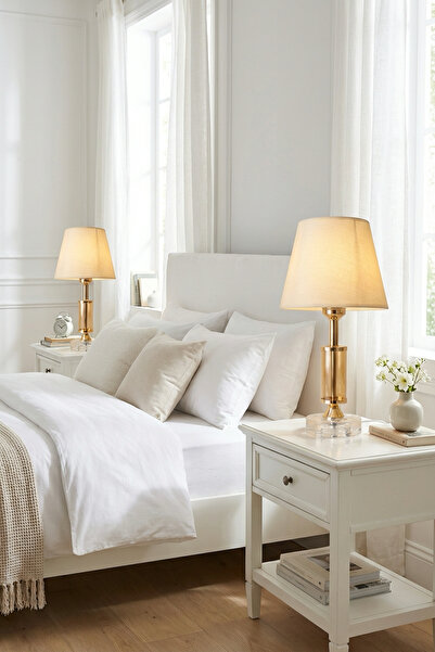 AbajurAksesuar Friday Çift Gold Krem Şapkalı Abajur