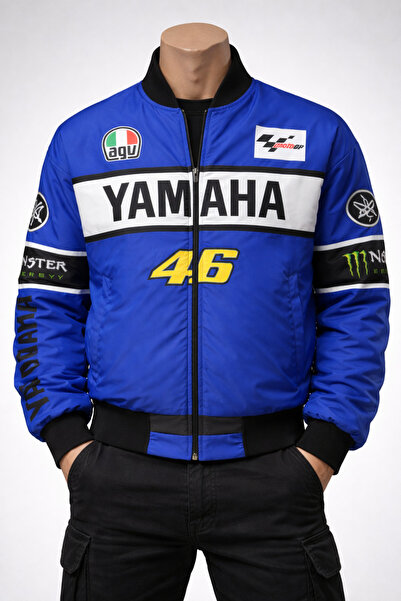 Alpoyra Unisex Yamana Printed Fiber-Filled Quilted Lined Bomber Jacket Blue