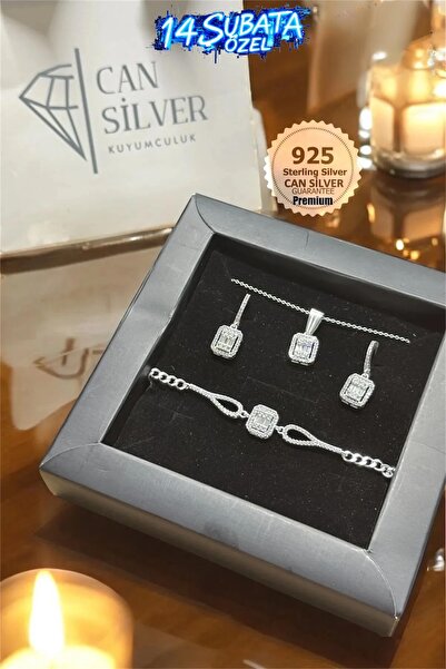 CAN SİLVER 925 Ayar Gümüş 3 Lü Baget Set (Özel Kutulu)-14 Şubat Sevgililer Gü...