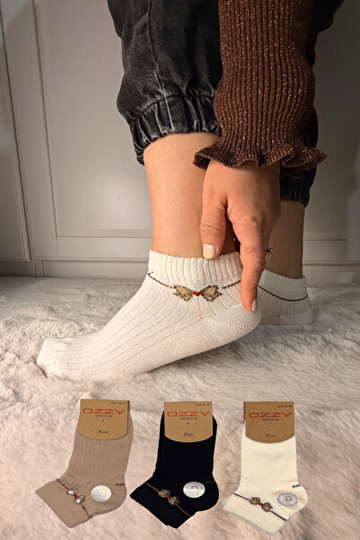 Ozzy Socks 3 perechi de șosete de damă cu detalii din piatră, fără cusături ș...