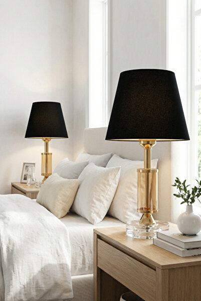 AbajurAksesuar Friday Çift Gold Siyah Şapkalı Abajur