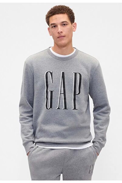 GAP 645634 Logo Fleece Sweatshirt Erkek Sweatshirt GRİ