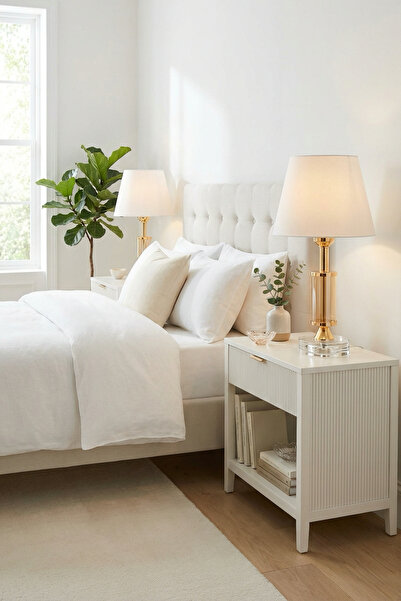 AbajurAksesuar Friday Çift Gold Beyaz Şapkalı Abajur