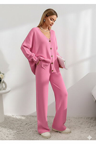 CLOUDY WEAR&DESİGN Kadın Oversize Geniş Yaka İkili Alt Üst Triko Takım