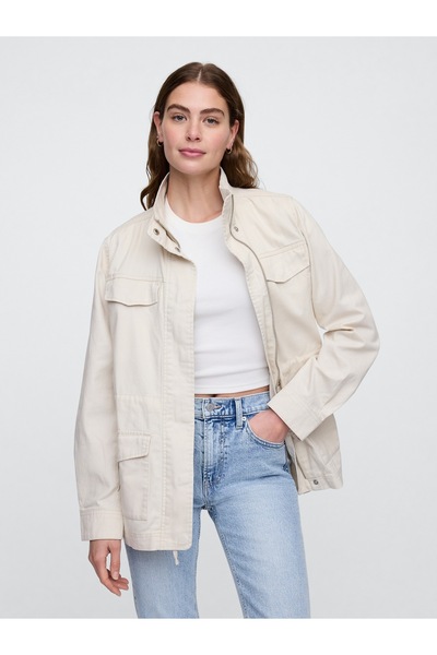 GAP Kadın Krem Kanvas Utility Ceket