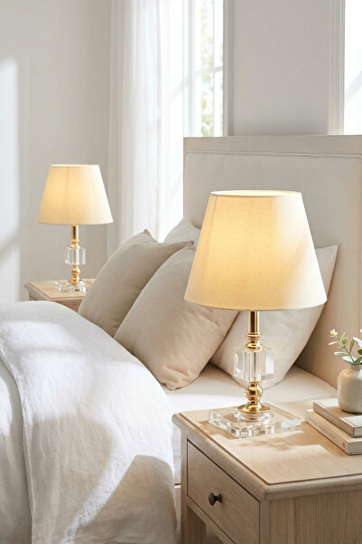 AbajurAksesuar Akife - عاكس الضوء كريستال ذهبي مزدوج، لون كريمي