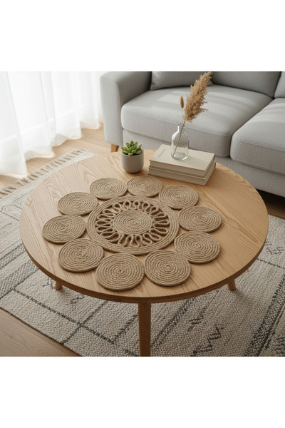 COLLESSİA Seville Organik El Yapımı Jüt Amerikan Servis Nihale Sehpa Örtüsü 4...