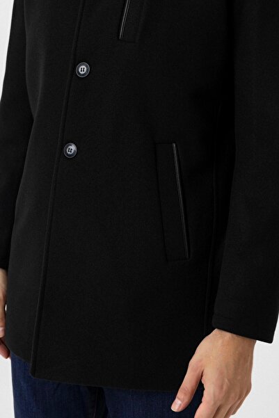 SÜVARİ Μαύρο ανδρικό παλτό Süvari Battal Kalıp Hakim με γιακά