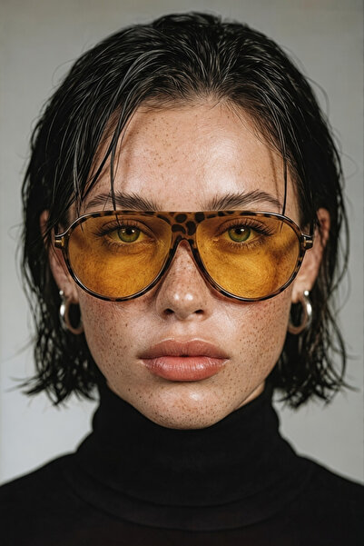 BAPPİR Aneta Pilot Model Leopard Frame Green Glass Unisex Sunglasses