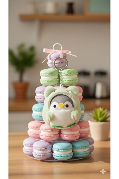 Şirin 11cm Sevimli Peluş Penguen Anahtarlık Tavşan Kostümlü - Çanta ve Anahta...