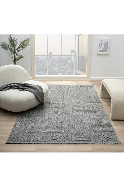 Halı Sepeti Seyran Loopy 623 Antrasit Halı Ince Mutfak Kilim Salon Kesme Halı...