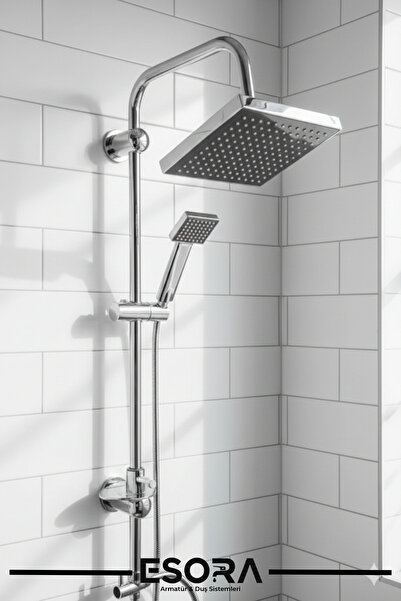ESORA Siyah Krom Başlıklı Kare Robot Tepe Yağmurlama Duş Seti