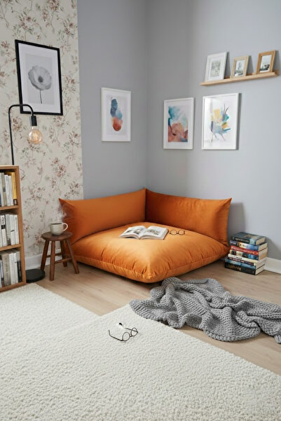 minderx Turuncu Dekoratif Kitap Okuma Ve Yer Minderi