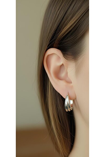 Bontexs أقراط نسائية فضية اللون بحلقة فولاذية