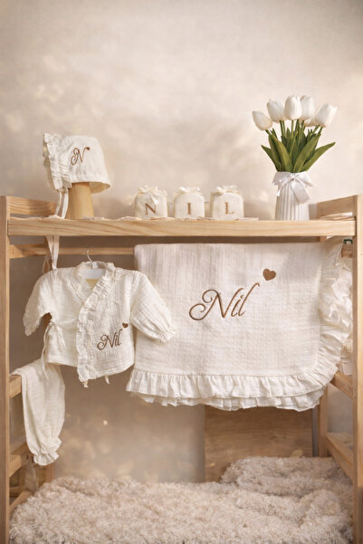 hobittubaby Yenidoğan bebek isim nakışlı Müslin hastane çıkış seti