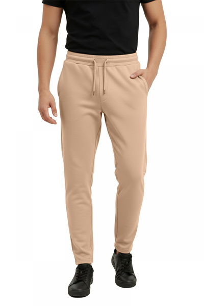 DeepSEA Pantaloni de sport pentru bărbați, crem, cu talie elastică, cu șiretu...