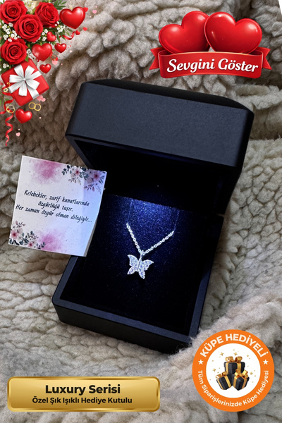 Lucente Jewellery Işıklı Hediye Kutulu 925 Ayar Gümüş Kaplama Kelebek Model S...