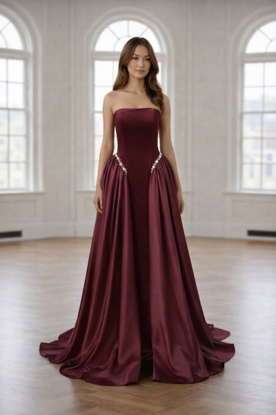MODA Strapless Velvet Rhinestone Evening Dress