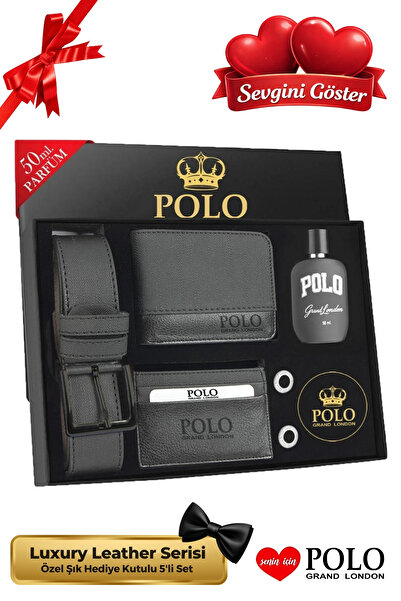 POLOGRAND London Orijinal Erkek 5'li Hediye Kutulu Sevgililer Günü Deri Kemer...