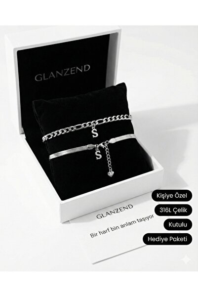 GLANZEND Harfli Figaro Çelik bileklik & İtalyan bileklik Seti Sevgililer günü...