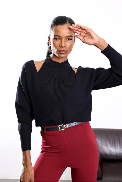 5in1Canpolat Siyah Atlet Detaylı Triko Set 251295