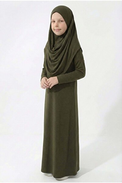 Mnk Baby&Kids Pratik Başörtülü Kız Çocuk Namaz Elbisesi M00789 HAKİ