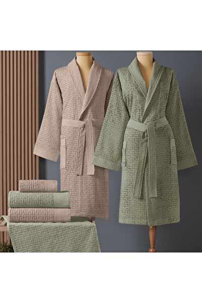 Altınbaşak Σετ οικογενειακών μπουρνούζιας Lisse Bamboo Sage Green/Beige (6 τε...