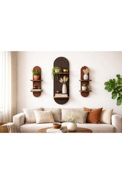 LUBAN Dekoratif Ahşap Duvar Rafı 54X14 - 100X30 - 54X14 SET