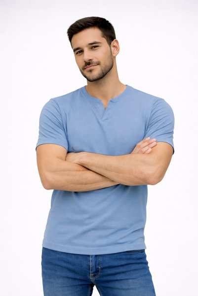 Generic Brand 2124 Henley T-Shirt Basic Casual t Shirt